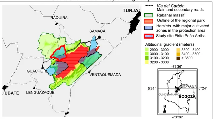 Figure 2 Localization of the hamlet Firita Peña Arriba: among the four hamlets having major  cultivated areas within the future regional park 