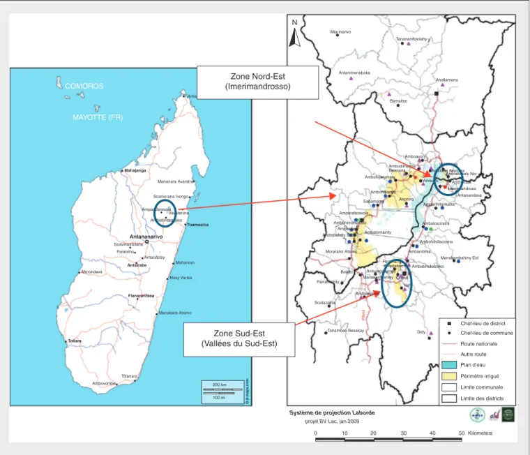 Figure 1. Localisation des zones d'étude dans la région du lac Alaotra, Madagascar.