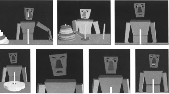 Figure 1.1  Affective  Learning Companions  are capable of a wide  range expressions (The  agent shown  here  was  co-developed  with  Ken Perlin and Jon Lippincott at NYU.) Through  the  sensing  of  learners'  emotional  states  and  the  appropriate  ex