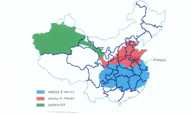 Figure 1.  Cotton regions and provinces in China 