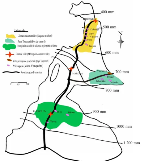 Figure 3. Localisation des lieux d’enquête dans la zone soudano-sahélienne du Cameroun