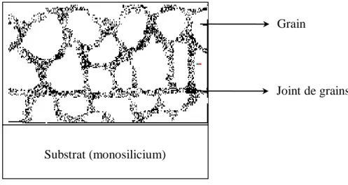 Figure I.11 : Représentation schématique d’un film de silicium polycristallin. 