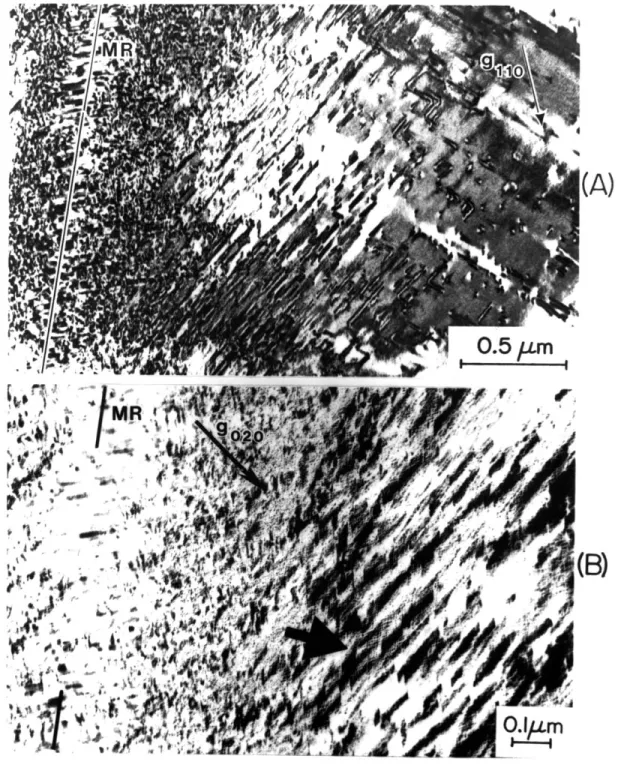 Figure  5-9.  Bright-field  electron micrographs  of  (011}  planar  features  in martensitic Fe-25Ni-0.4C