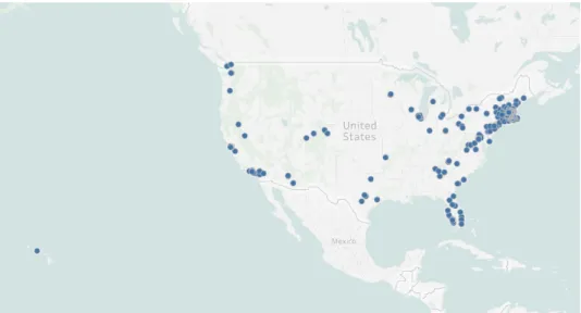 Figure 5. Geographic location of patient respondents. Though respondents hailed from  across the US, the map indicates a coastal skew in patient respondents, with a strong  concentration in New England