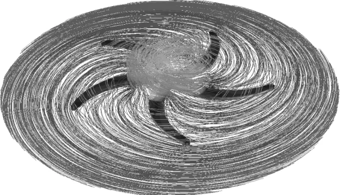 Figure 4.2: Plot of air pathlines in the rotor reference frame.