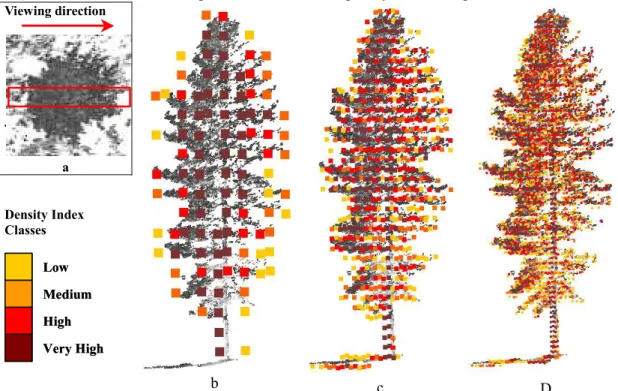 Figure 3: Density index were computed for the three grid dimension (0.25, 0.5, 1m). Density index are  superimposed on their corresponding Svoxel centre on the lidar 3D point cloud