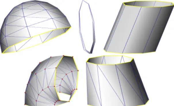 Figure 9 Some of the missing data in our recovery al- al-gorithm: half-sphere; very thin torus section;