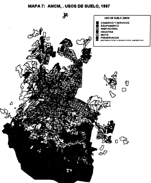 Figure 8.  MCMA Land Use Patterns, 1997 (Garza, 2000; Gilat, 2002)
