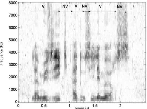 Fig II.3 Spectrogramme de la phrase &#34;La musique adoucit les moeurs&#34; [13] 