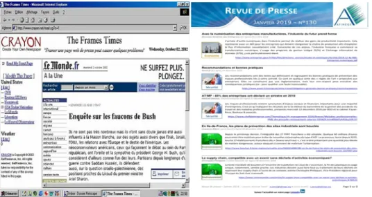 Figure 1.1 – Captures d’´ ecrans des exemples de revues de presses
