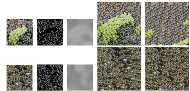 Fig. 9 Perspective-aware texture synthesis which could preserve the texel scale variations of the input examples in the results