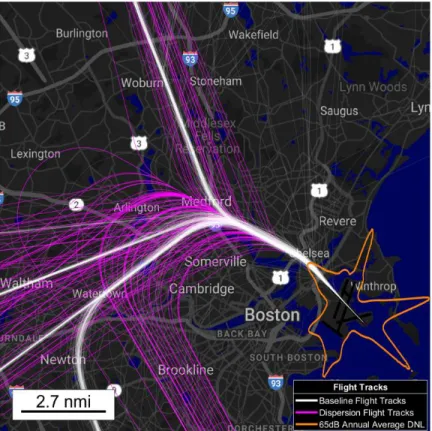 Figure 46. BOS 33L Departures Altitude-Based Dispersion at 3000ft Flight Tracks 