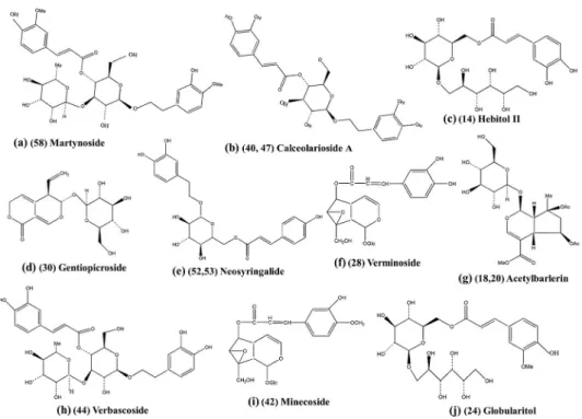 Figure 2. Chemical structures of several proposed compounds in Globularia alypum leaves.