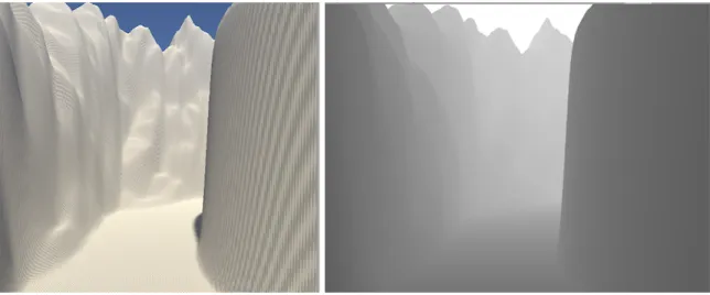 Figure 4-3: RGB camera view and depth map view of the same scene.