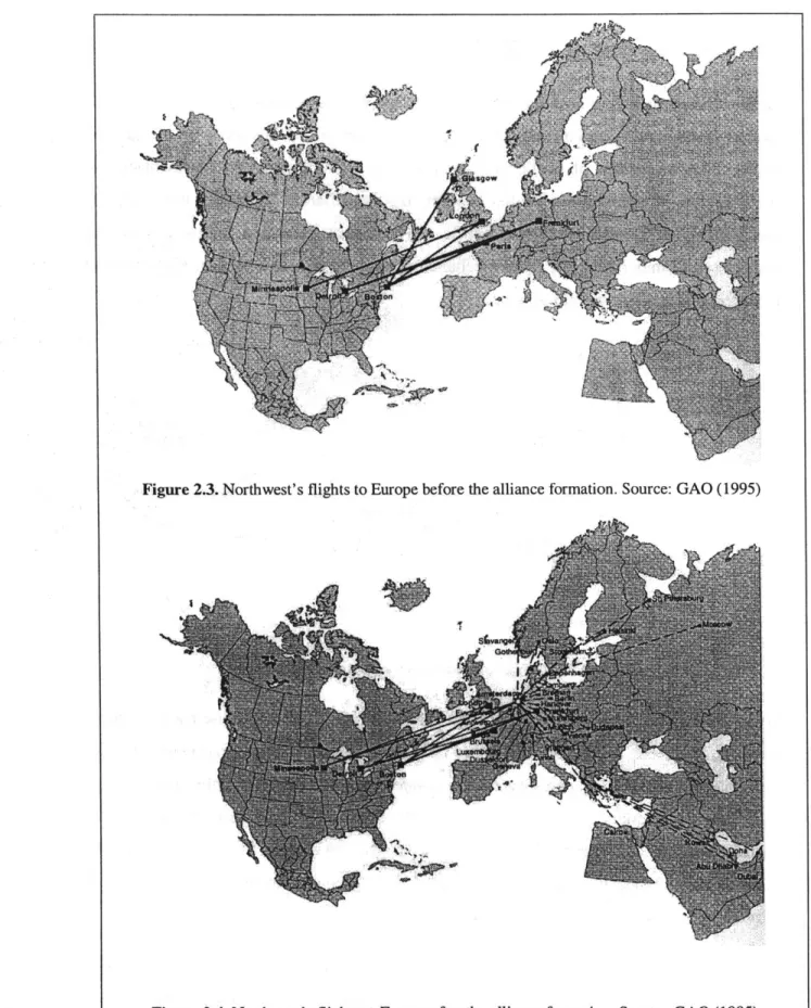 Figure 2.3.  Northwest's  flights to Europe before  the alliance  formation.  Source:  GAO (1995)