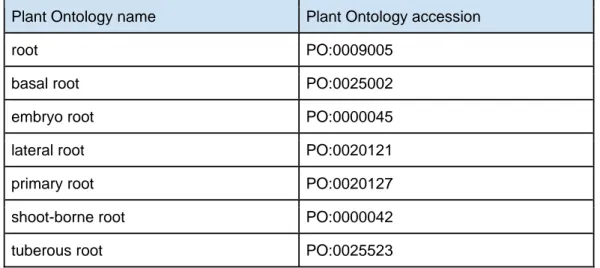 Table 2: Plant Ontology terms currently used into the RSML format. This list is  not exhaustive as any term contained into the Plant Ontology database 