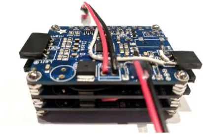 Figure 6-6: TriAmp consisting of three MAX8744 Class D amplifier  boards modified according to our needs and sandwiched together