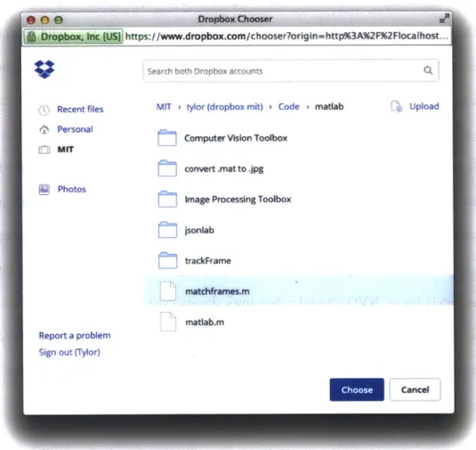 Figure  3-6:  The  &#34;Dropbox  Chooser&#34;  popup  window  used  to  select  files.