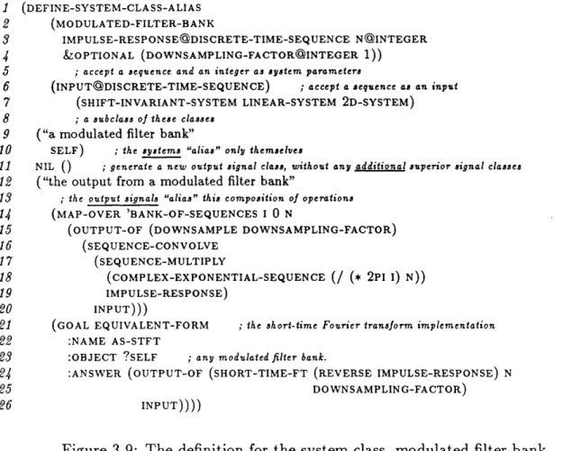 Figure  3-9:  The  definition  for  the  system  class,. modulated-filter-bank