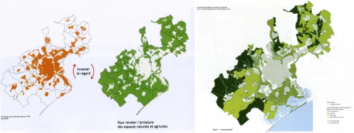 Figure 5 : Inverser le regard pour révéler l’armature des espaces naturels et agricoles (Montpellier  Agglomération, 2006) 