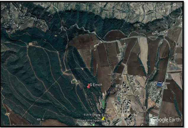 Figure 06 : Illustration de la station de prélèvement d’Errich (ST 2) en rouge (Google Earth  ,2018)