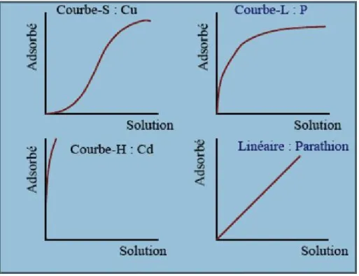 Figure 2 : Principaux types d'isotherme d'adsorption. (Abidi, 2015) 