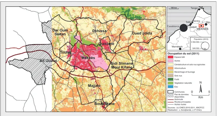 Figure 1. Occupation du sol en 2011 dans la commune de Meknès et les communes périphériques.