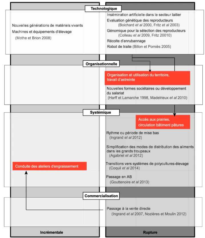 Figure 4. Représentation du classement des innovations selon l’objet qu’elles modifient et selon le degré de changement qu’elles induisent