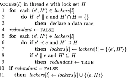 Figure  3-1:  The  ALL-SETS  algorithm.  The  operations  for  the  spawn,  sync,  and  return actions  that  maintain  the  SP-bags  data  structure  are  unchanged  from  the  SP-BAGS   algo-rithm on which  ALL-SETS  is based