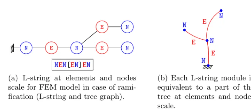 Fig. 6. Di↵erent representations of a ramification L-string at nodes and elements scale.
