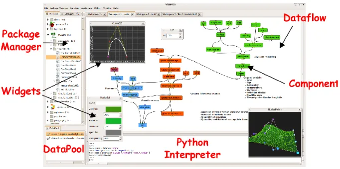 Figure 4. Screenshot of the main VisuAlea user interface used to connect components together and evaluate the  scientific workflow
