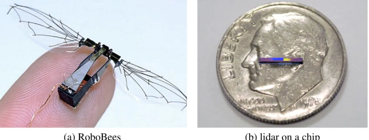 Figure 1-4: (a) RoboBees [2] are flapping-wing micro-robots without onboard sensing ca- ca-pabilities