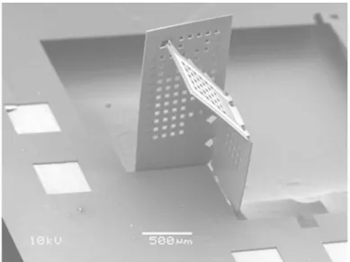 Figure 1-4: Scanning electron micrograph of multi-segment device folded by Laplace forces.[3]