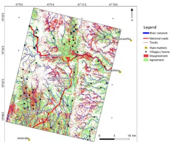 Figure 4. Zoom on land use maps obtained using the remote  sensing approach, before (a) and after (b) the redefinition of  CMVP values of each entity for which rule-based and remote 