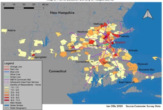 Figure 7. GIS map of home ZIP Codes by respondents per ZIP Code 