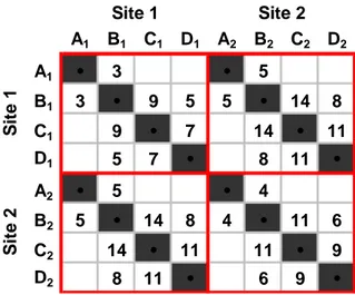 Figure 8: Initial Two Site Coordination Matrix for 4 Tasks 