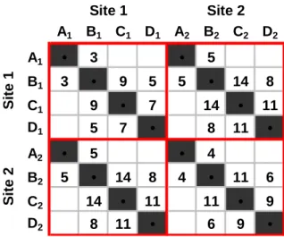 Figure 8: Initial Two Site Coordination Matrix for 4 Tasks 