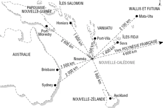 Figure 1 : Localisation de la Nouvelle-Calédonie dans le Pacifique Sud   (source : www.isee.nc)