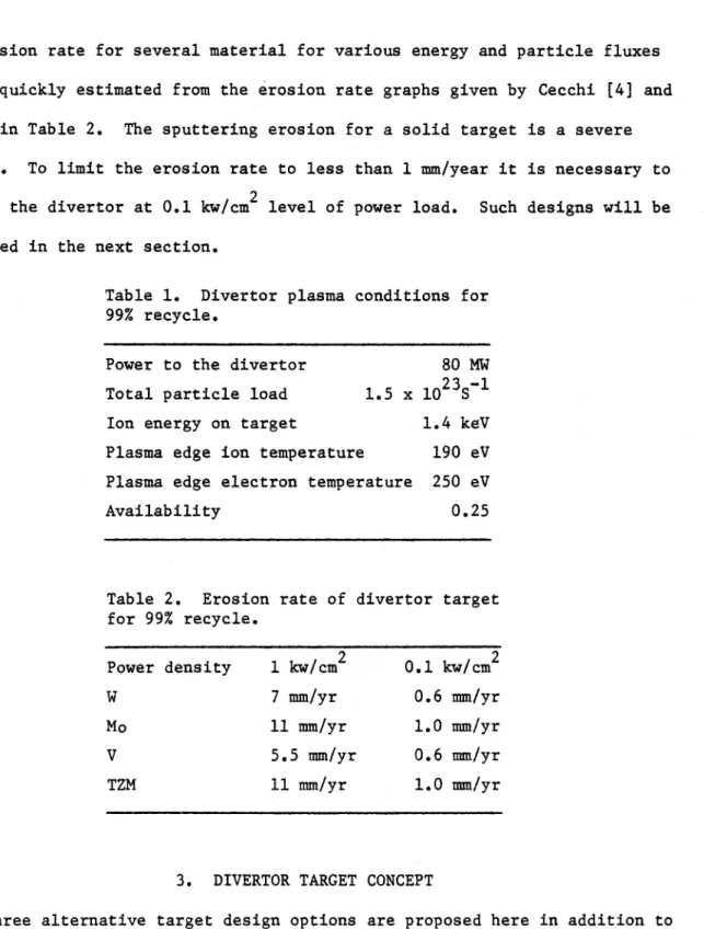 Table  1.  Divertor  plasma conditions  for 99%  recycle.