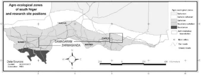 Fig. 1. Localization of the two sites within the ecological organization of Niger.