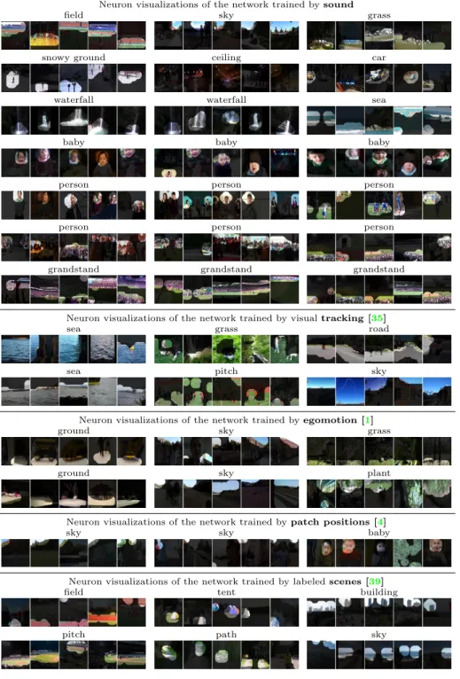 Fig. 4: Top 5 responses for neurons of various networks, tested on the Flickr dataset.