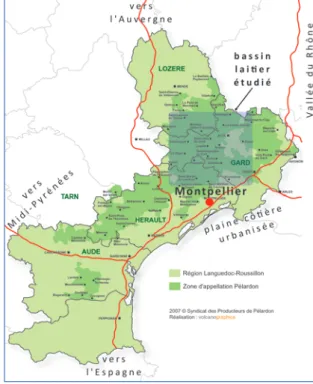 Figure 4. Localisation du bassin laitier  (carte : Syndicat     des producteurs de Pélardon).