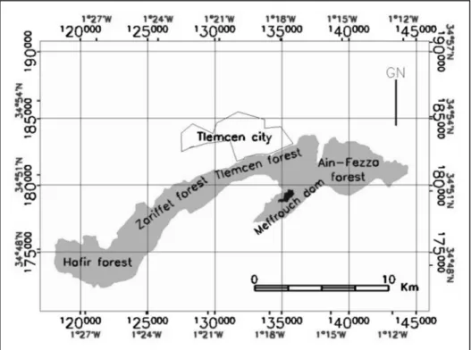 Figure 1: Study area localisation (North Algeria Lambert kilometric projection) 
