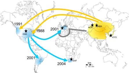 Figure 1. Worldwide Routes of Invasion of Harmonia axyridis