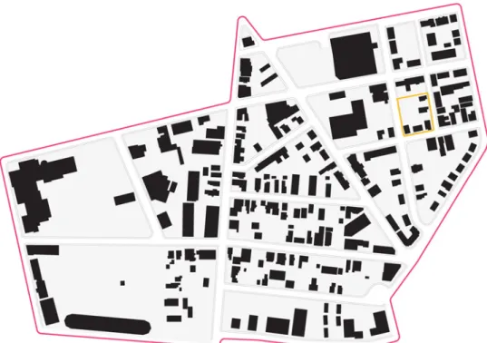 Figure 38. Map of The Acre  Neighbourhood Design Review  District, with the site of the  Welcome Home emphasized.