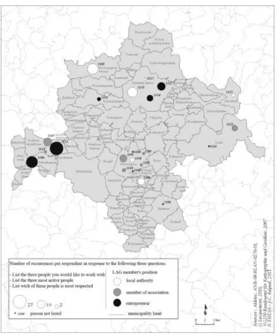 Figure 4. Location of the Henneberger Land Local Action Group members   in the cooperation network (Thuringia)  