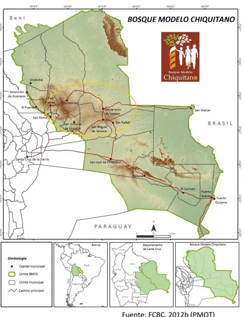 Ilustración 1:  Mapas de ubicación de la cuenca Zapocó en América Latina (FCBC PMOT, 2012b)