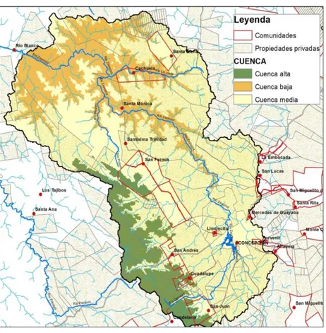 Ilustración 2: Mapa de la cuenca Zapocó y sus comunidades   