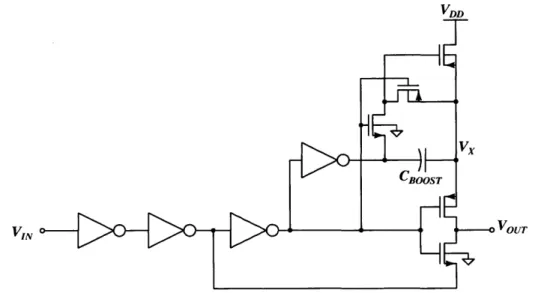 Figure  2-13:  Schematic  of  the  voltage-doubling  charge  pump  used  to  drive  top-  and bottom-plate  NMOS  sampling  switches.