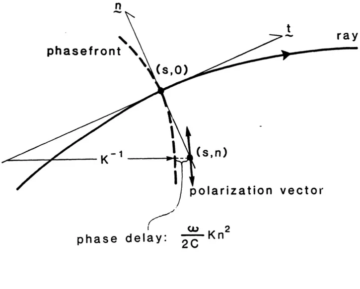 Figure  2.3.  Polarization  vector at  the  point  (s,n)  for  Love waves.  n and t are a principal  component  and  an  additional  component,